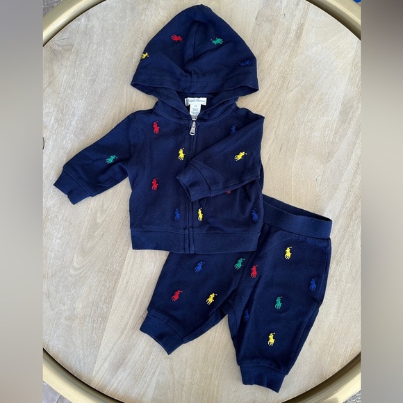 Ralph Lauren Baby Boys Multi Logo Tracksuit in Navy - Picture 2 of 3